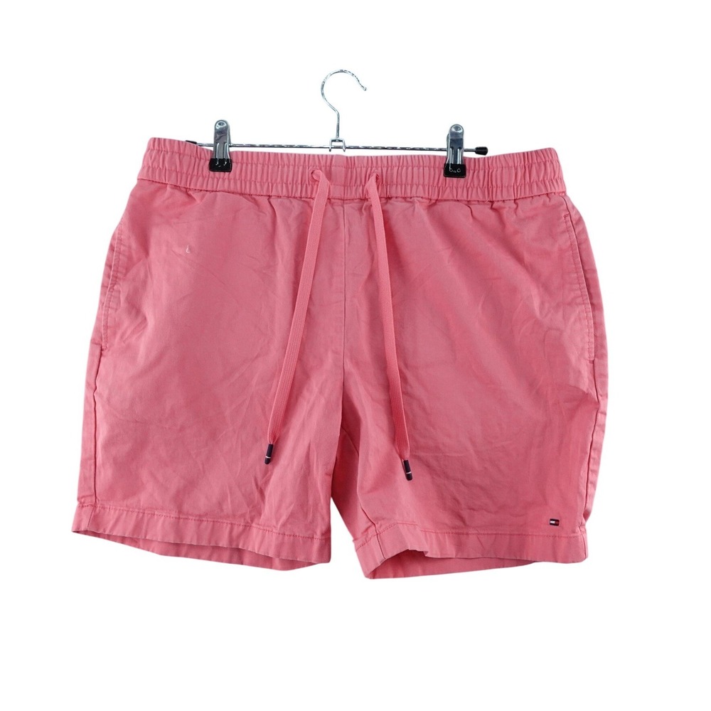Tommy Hilfiger Mens L Coral Pink Drawstring Waist Casual Chino Shorts Preppy